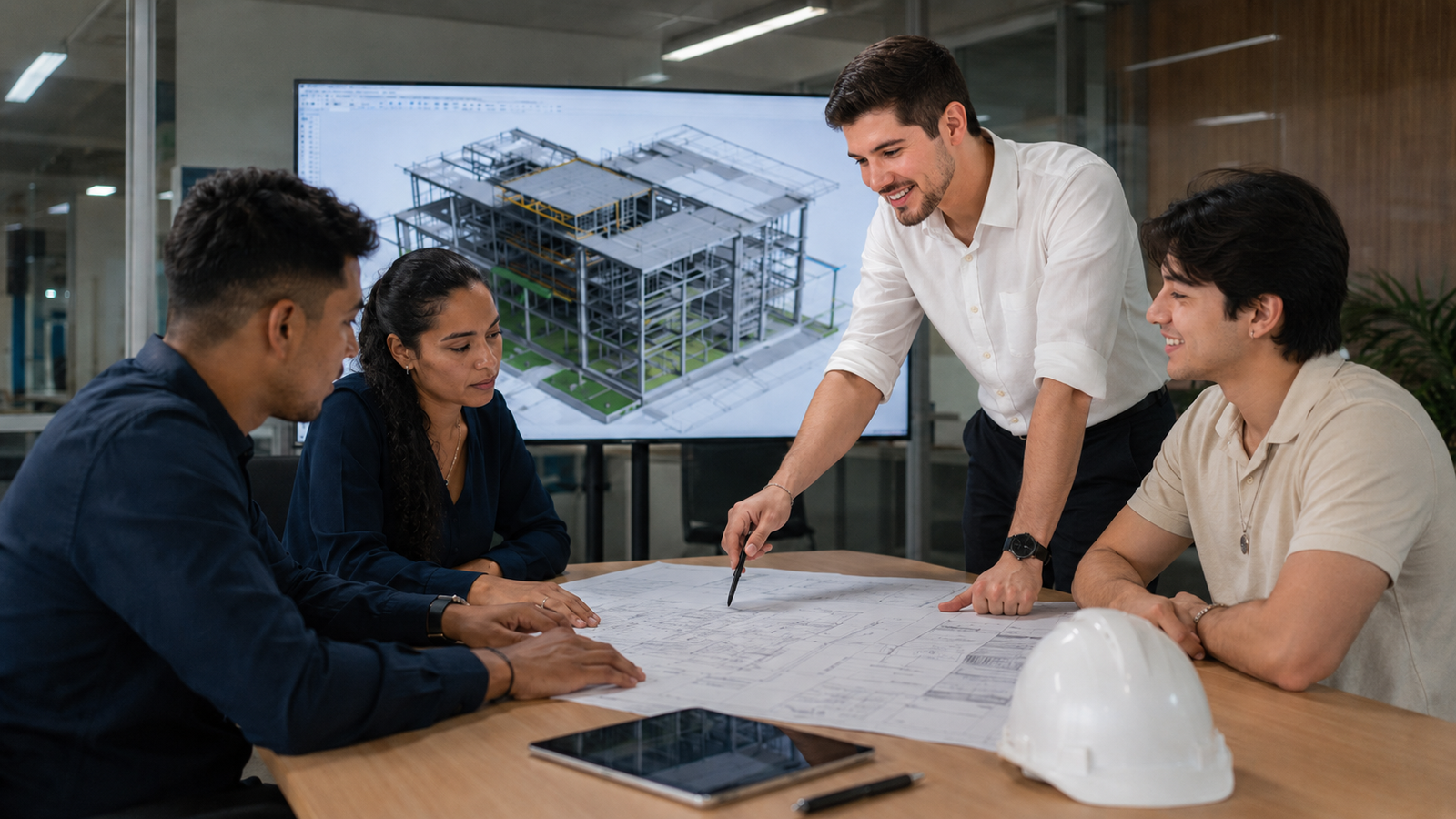 Equipe da C2R analisando projeto com modelo BIM