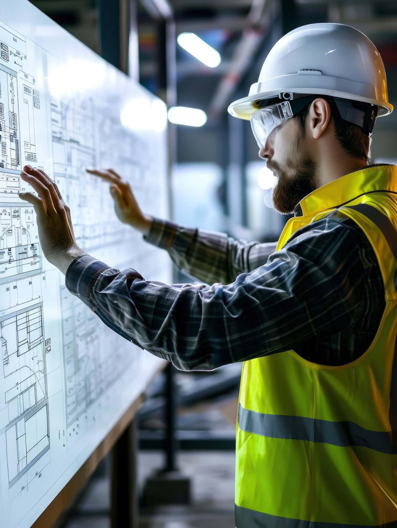 Engenheiro analisando projetos técnicos